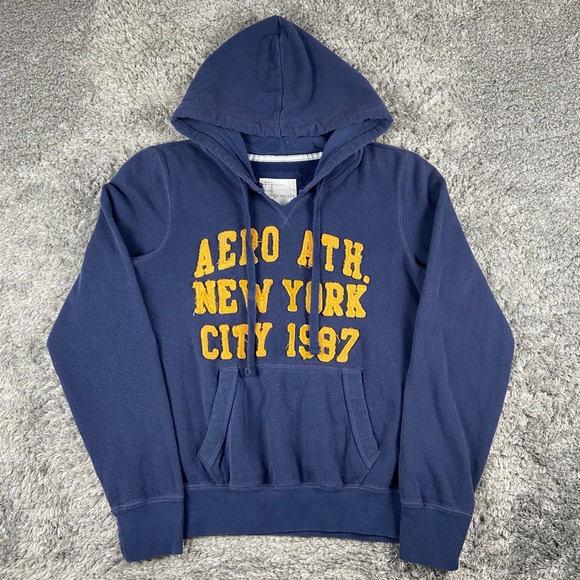 Aeropostale Tops - Vintage Aeropostale Hoodie Women L Blue Ath NYC 1987 Pullover Sweatshirt Y2K